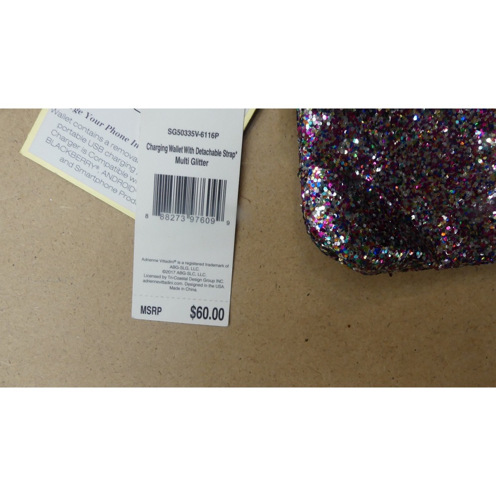 Adrienne Vittadini Charging Wallet Womens OS Multi Glitter NWT RFID Wristlet